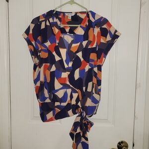Nine West Geometric Tie-Front Blouse